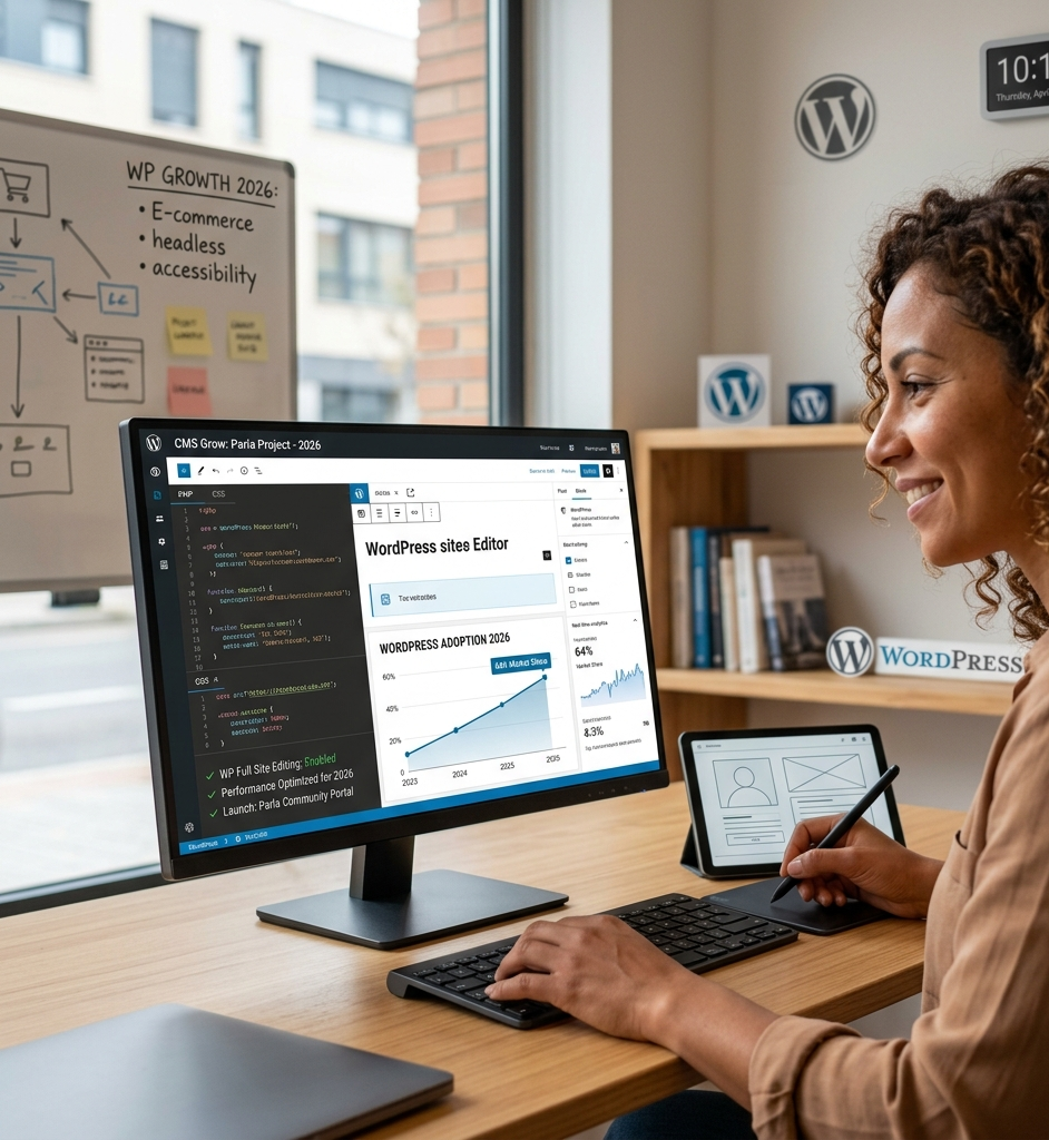 Crecimiento WordPress El uso de WordPress como gestor de contenidos continúa creciendo en 2026, consolidándose como una de las soluciones más flexibles y potentes para la creación de sitios web. Gracias a su facilidad de uso y su enorme ecosistema de plugins y temas, millones de proyectos digitales se construyen sobre esta plataforma. Hoy en día, el desarrollo web con WordPress profesional no solo está orientado a blogs, sino también a tiendas online, portales corporativos y plataformas educativas, lo que demuestra su gran versatilidad.