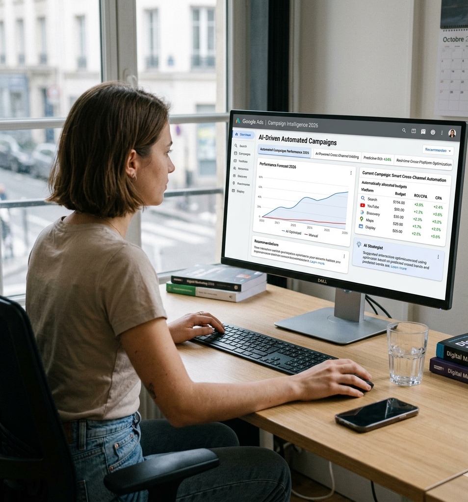 Google Ads El ecosistema publicitario digital sigue evolucionando, y en 2026 las campañas automatizadas se han convertido en el eje principal de publicidad en Google Ads. La plataforma de Google ha apostado fuertemente por la inteligencia artificial para optimizar resultados sin necesidad de una gestión manual constante. Esto ha permitido que empresas de todos los tamaños puedan acceder a estrategias avanzadas mediante campañas automatizadas de Google Ads, mejorando tanto el rendimiento como la eficiencia en la inversión publicitaria. En este contexto, los anunciantes deben adaptarse a un entorno donde los algoritmos toman decisiones clave basadas en datos en tiempo real.